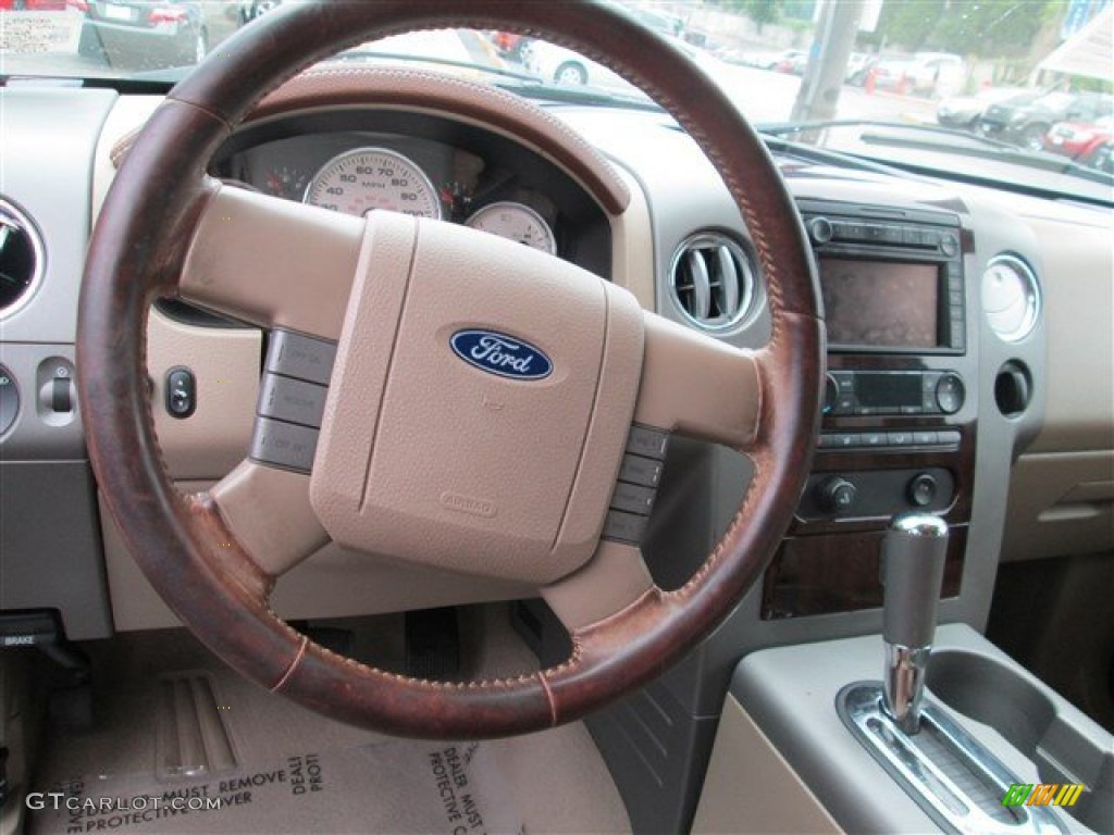 2007 Ford F150 King Ranch SuperCrew 4x4 Castano Brown Leather Steering Wheel Photo #81142948