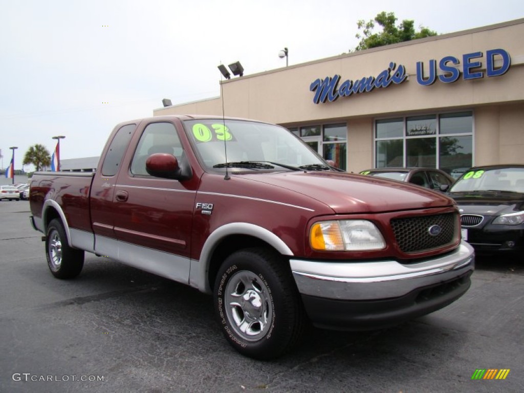 2003 F150 Lariat SuperCab - Burgundy Red Metallic / Medium Graphite Grey photo #2
