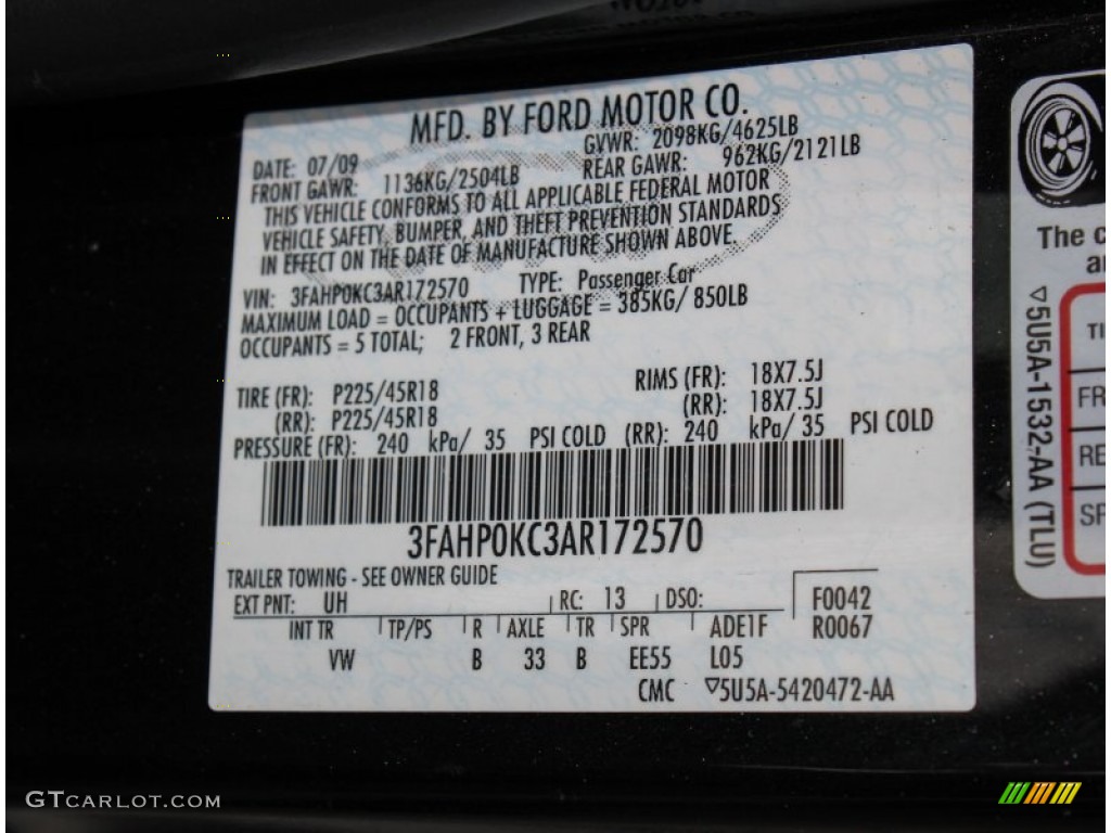 2010 Ford Fusion Sport Color Code Photos