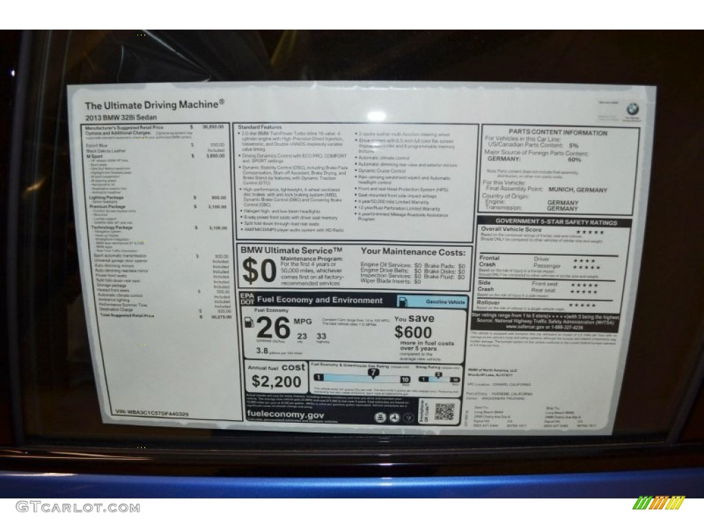2013 BMW 3 Series 328i Sedan Window Sticker Photo #81155778