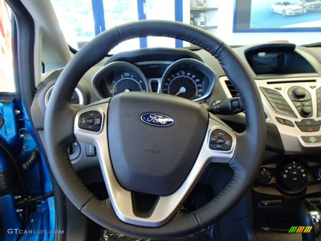 2013 Ford Fiesta Titanium Hatchback Charcoal Black Leather Steering Wheel Photo #81156894