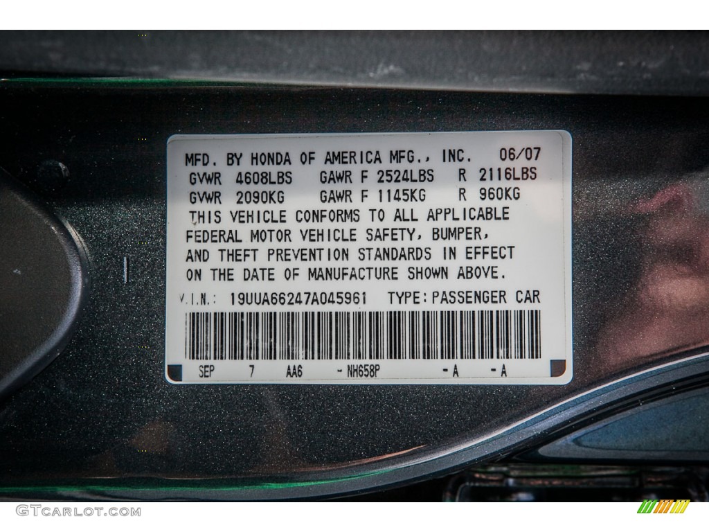 2007 Acura TL 3.2 Color Code Photos