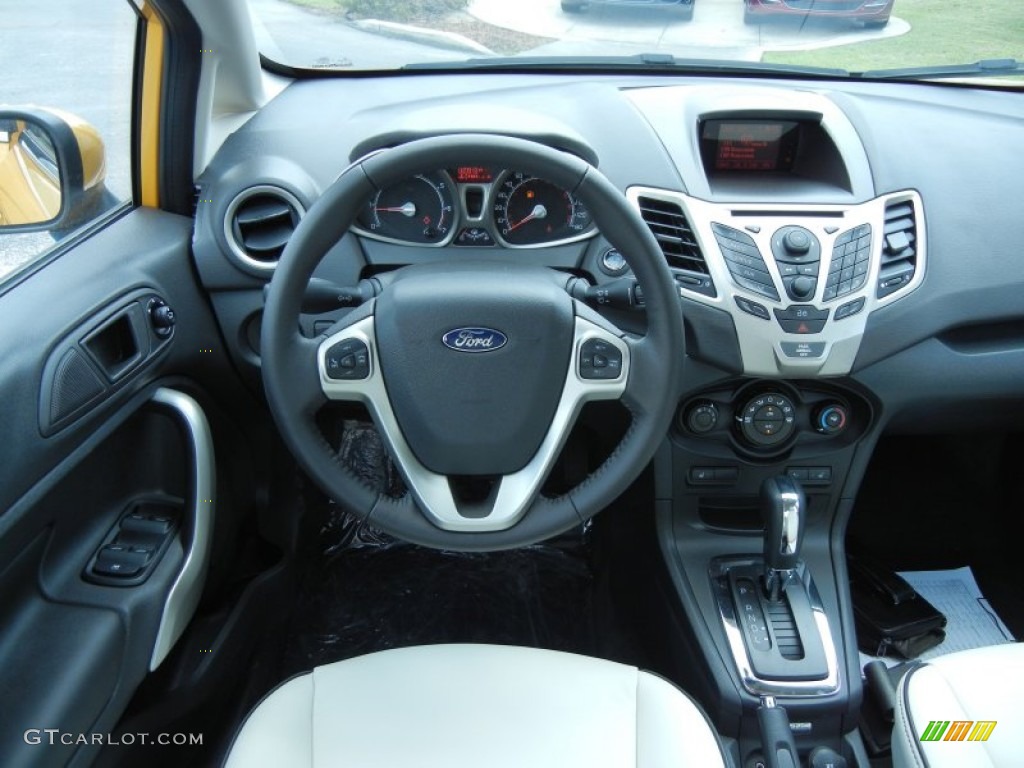 2013 Fiesta Titanium Sedan - Yellow Blaze / Arctic White Leather photo #8