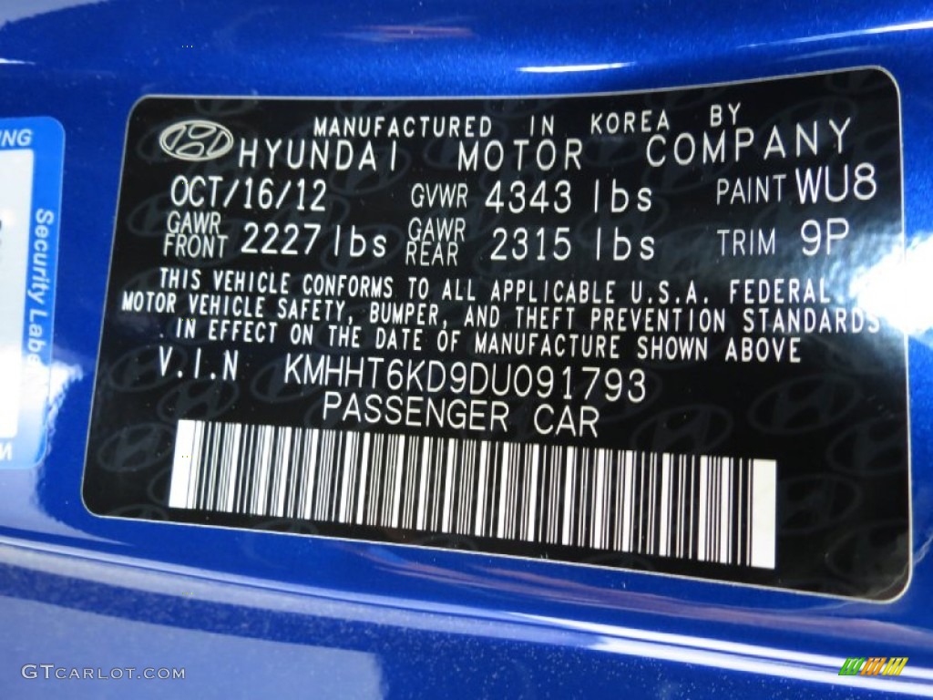 2013 Genesis Coupe Color Code WU8 for Shoreline Drive Blue Photo #81181121