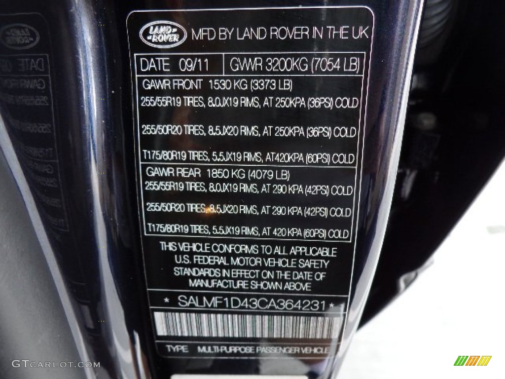 2012 Land Rover Range Rover HSE LUX Info Tag Photo #81184827