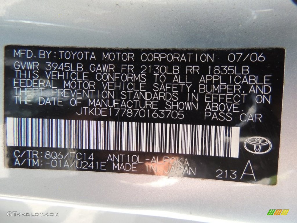 2007 tC Color Code 8Q6 for Azure Blue Pearl Photo #81192045