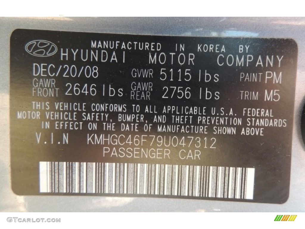 2009 Hyundai Genesis 4.6 Sedan Color Code Photos