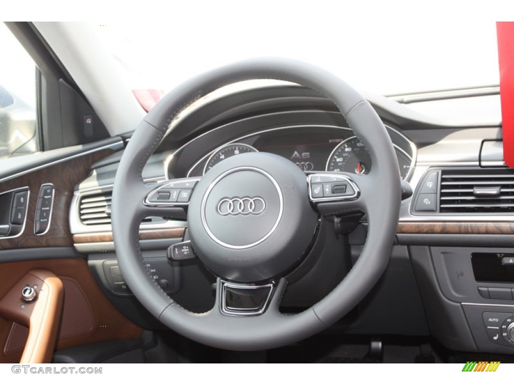 2013 Audi A6 2.0T Sedan Nougat Brown Steering Wheel Photo #81196517