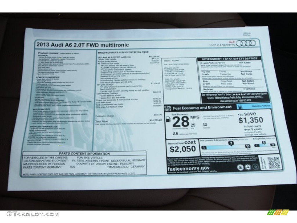 2013 Audi A6 2.0T Sedan Window Sticker Photo #81196605