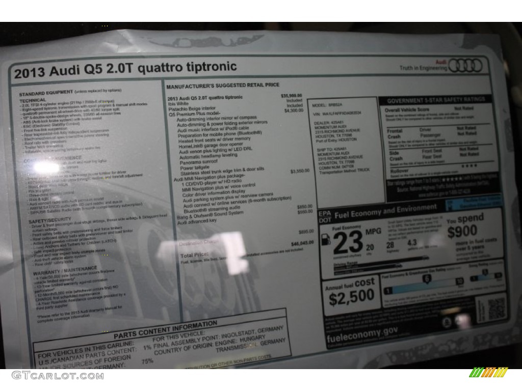 2013 Audi Q5 2.0 TFSI quattro Window Sticker Photo #81198060