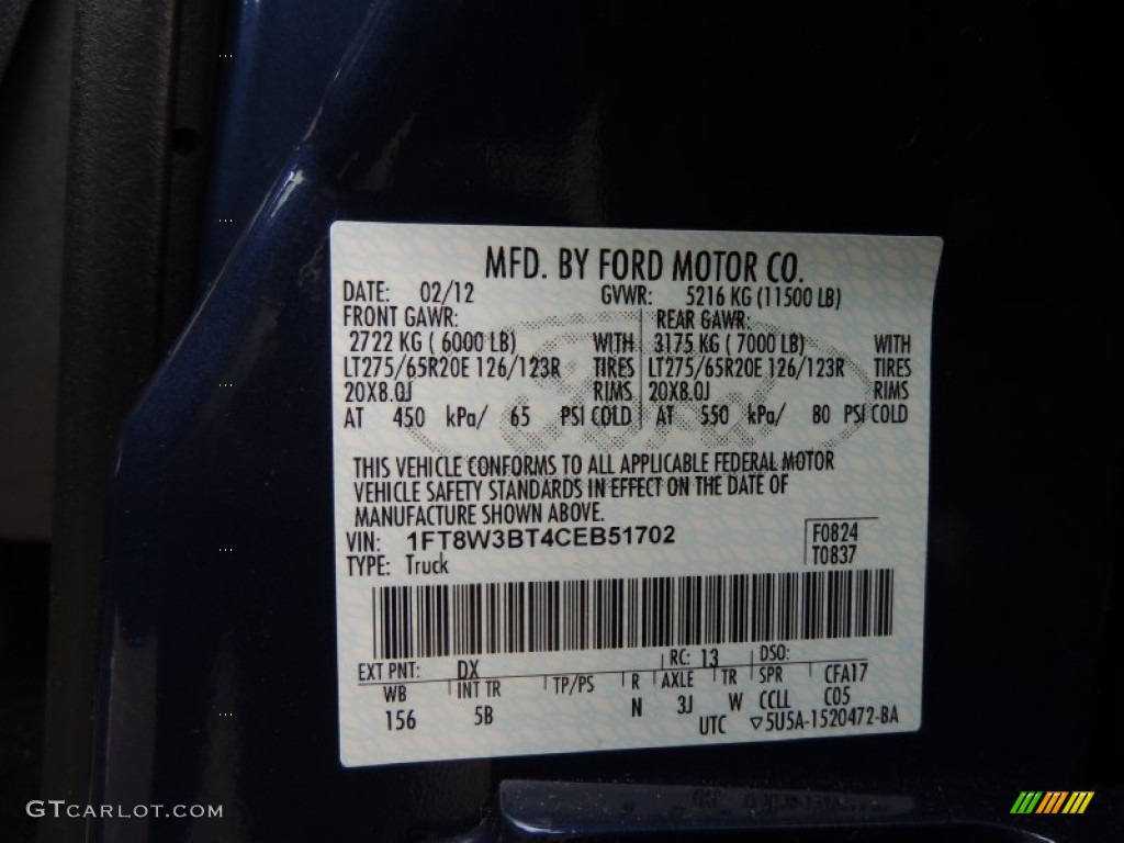 2012 Ford F350 Super Duty Lariat Crew Cab 4x4 Color Code Photos