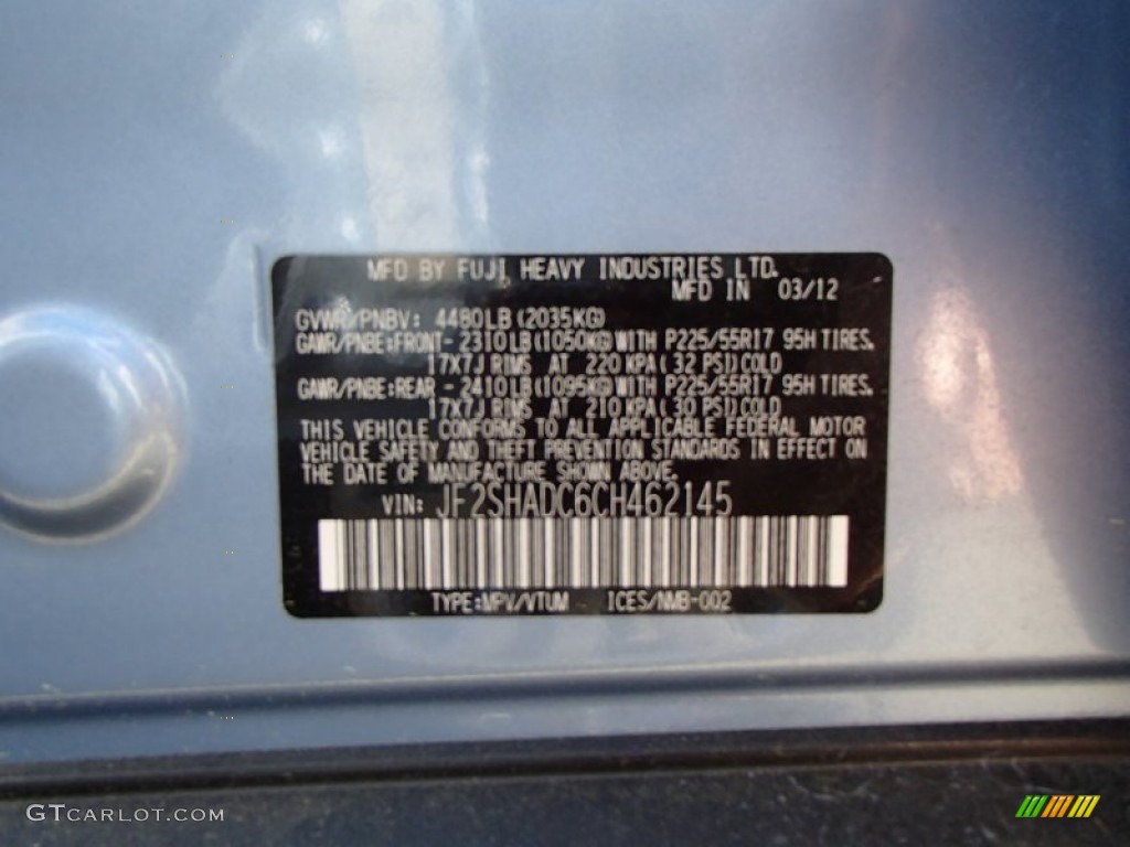 2012 Forester 2.5 X Premium - Ice Blue Metallic / Platinum photo #14