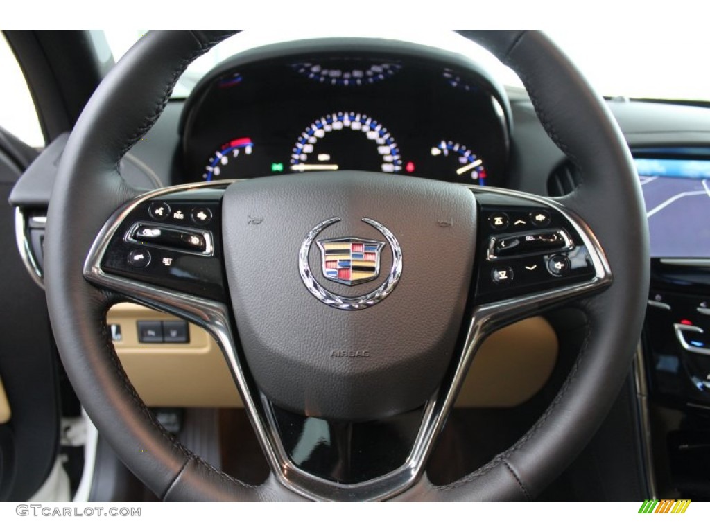 2013 Cadillac ATS 2.0L Turbo Luxury Caramel/Jet Black Accents Steering Wheel Photo #81244726