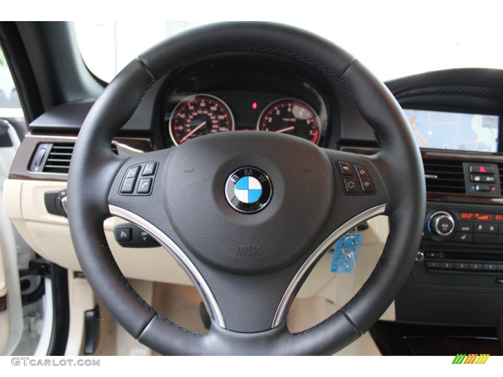 2013 BMW 3 Series 328i Convertible Cream Beige Steering Wheel Photo #81245130