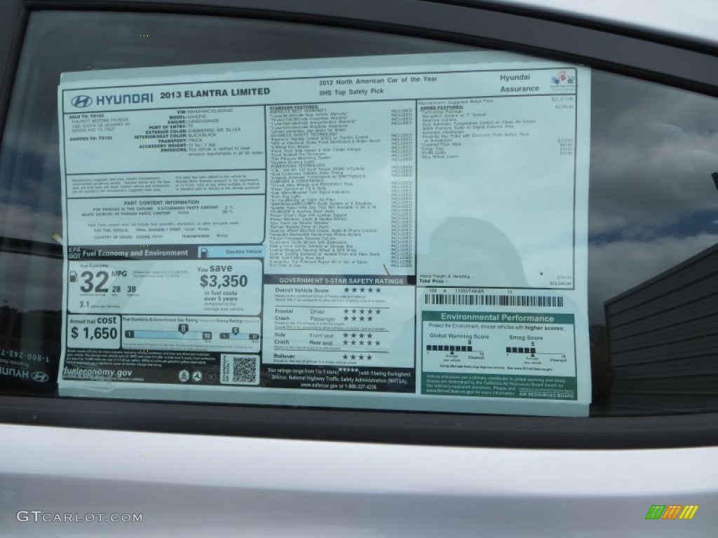 2013 Hyundai Elantra Limited Window Sticker Photo #81267787