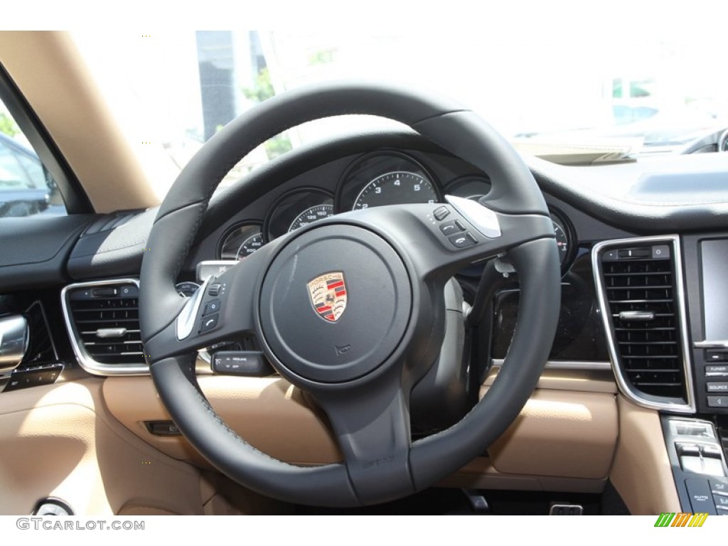 2013 Porsche Panamera Platinum Edition Black/Luxor Beige Steering Wheel Photo #81276833