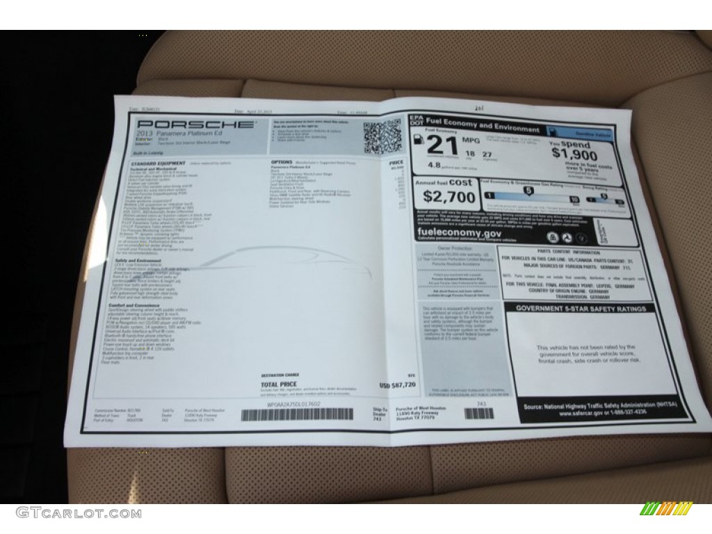 2013 Porsche Panamera Platinum Edition Window Sticker Photo #81276992