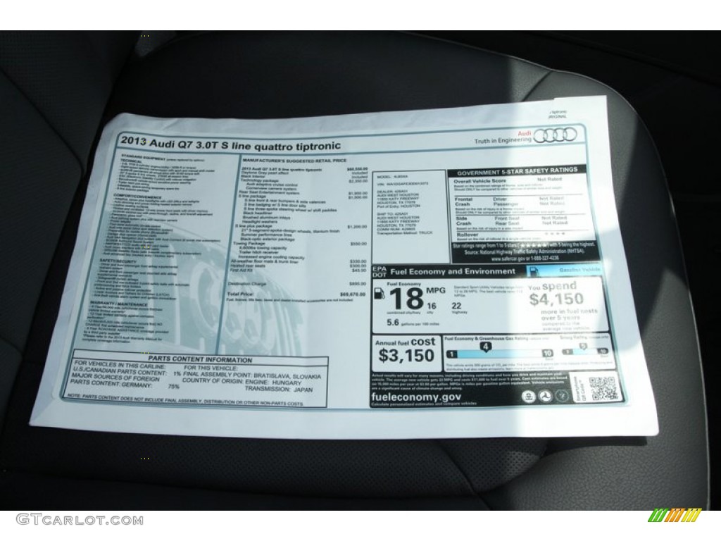 2013 Audi Q7 3.0 S Line quattro Window Sticker Photo #81278188
