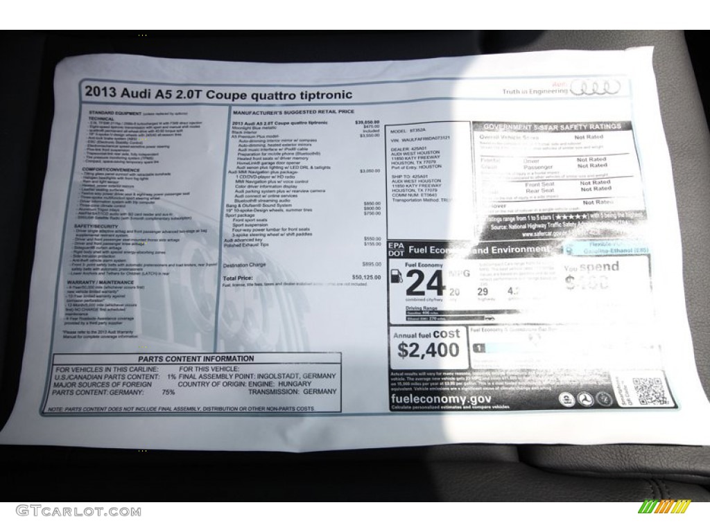 2013 Audi A5 2.0T quattro Coupe Window Sticker Photo #81280342