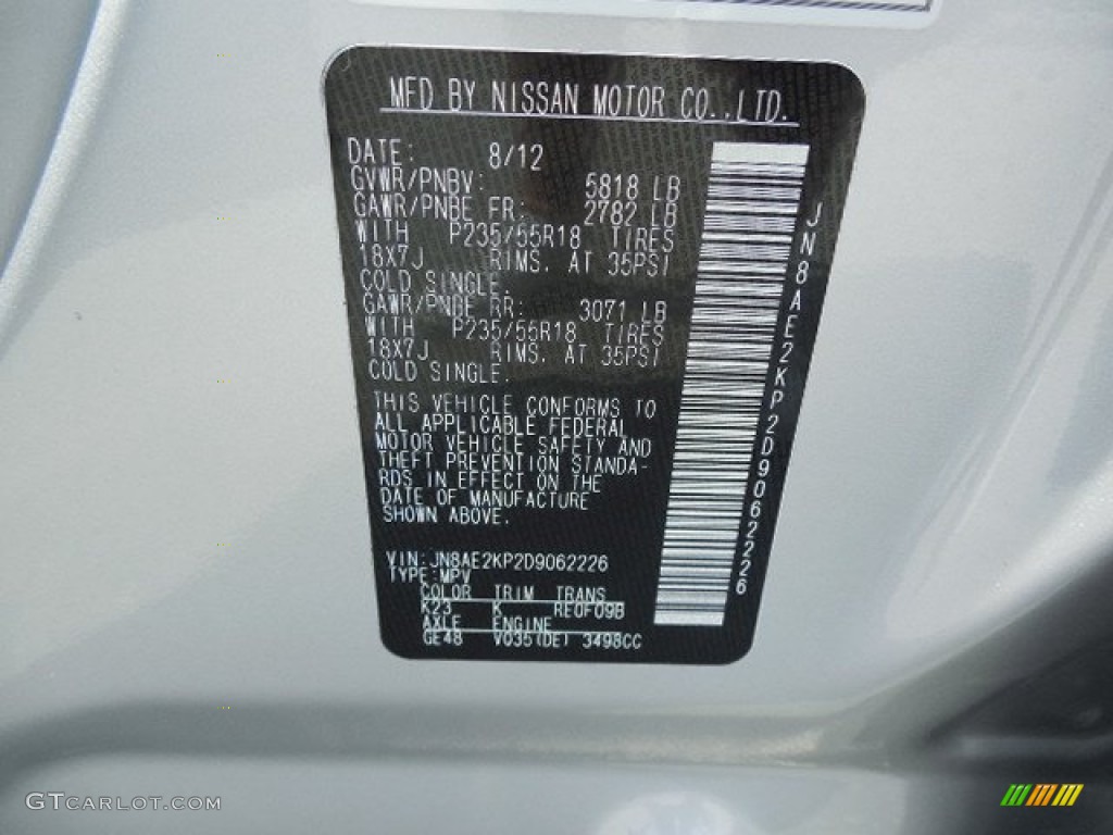 2013 Nissan Quest 3.5 LE Color Code Photos