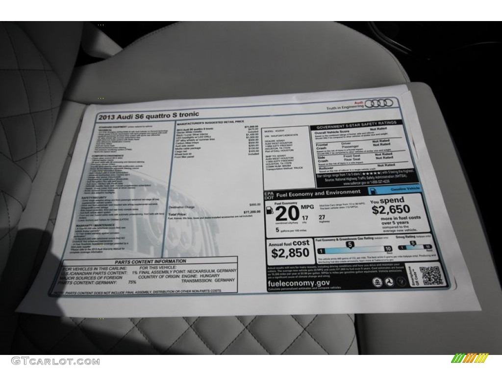 2013 Audi S6 4.0 TFSI quattro Sedan Window Sticker Photo #81291437
