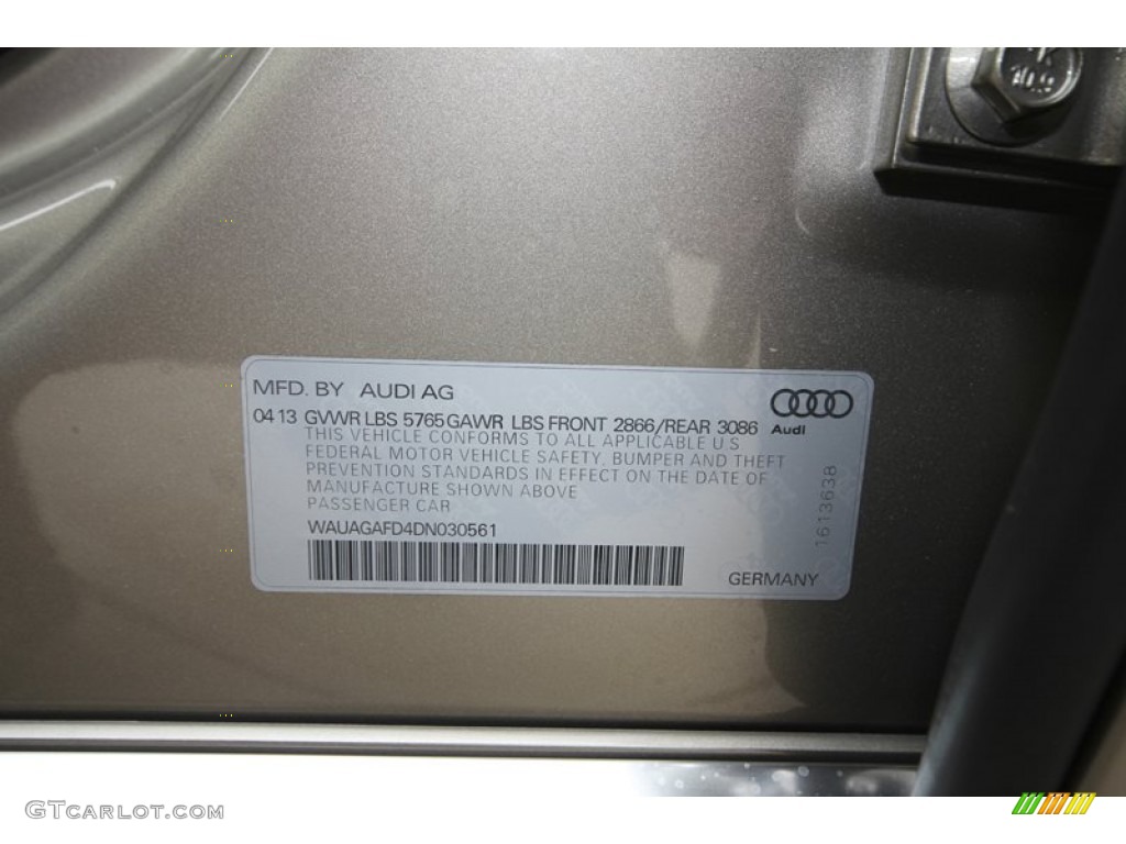 2013 Audi A8 3.0T quattro Info Tag Photos