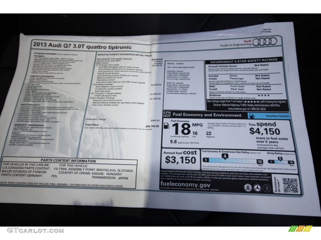 2013 Audi Q7 3.0 TFSI quattro Window Sticker Photo #81293927