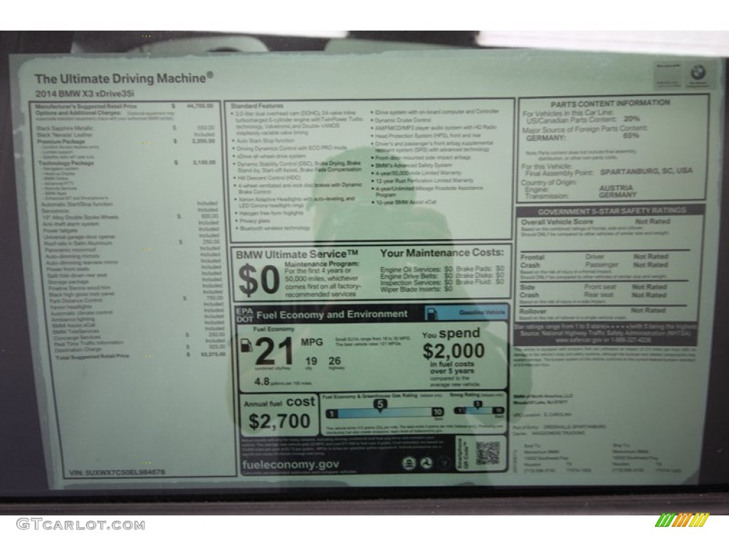 2014 BMW X3 xDrive35i Window Sticker Photo #81299248