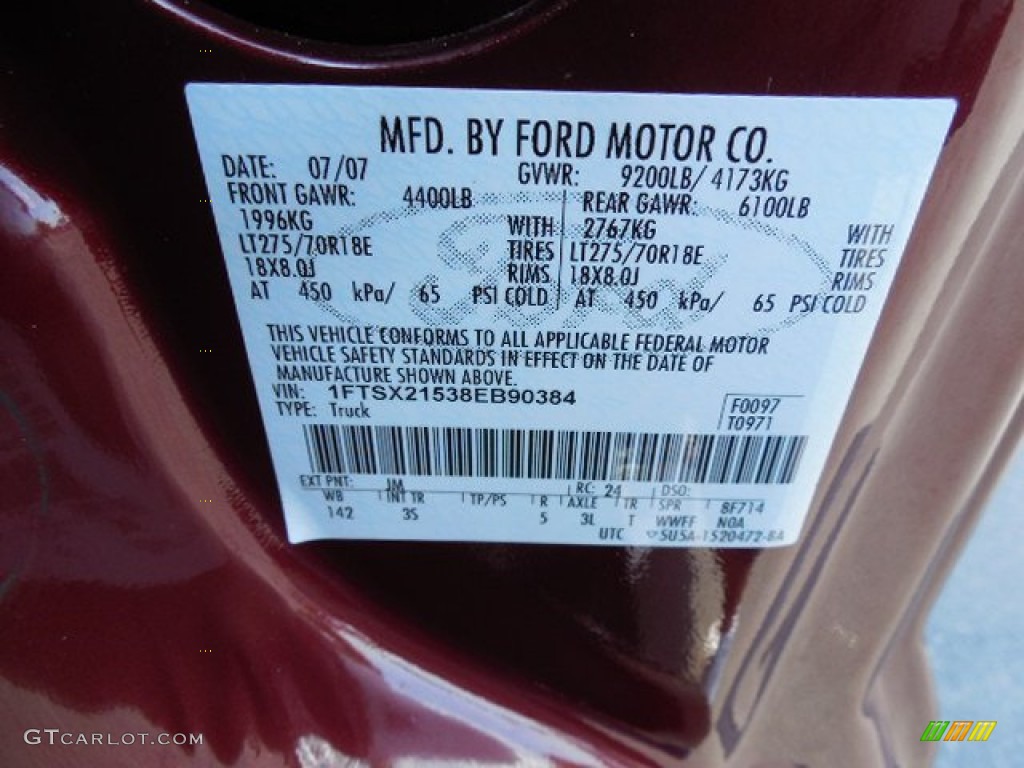 2008 F250 Super Duty Color Code JM for Dark Toreador Red Photo #81303094