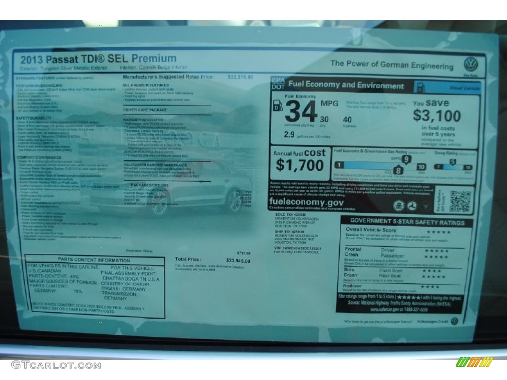 2013 Volkswagen Passat TDI SEL Window Sticker Photos