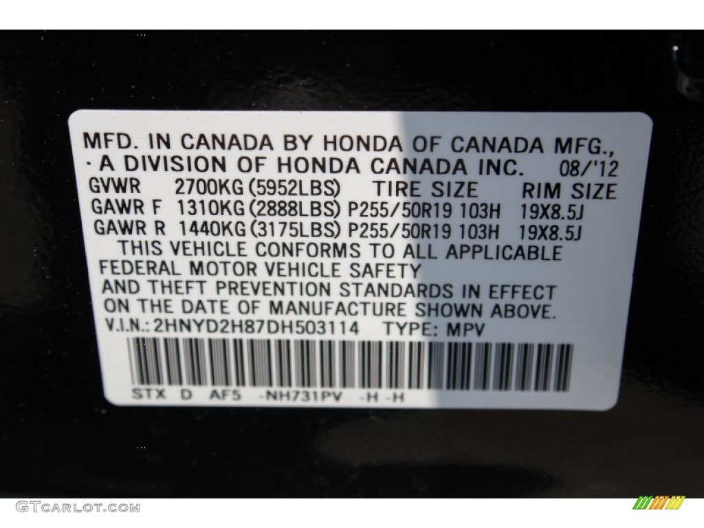 2013 MDX Color Code NH731PV for Crystal Black Pearl Photo #81313754