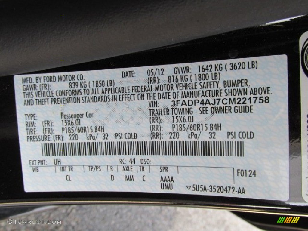 2012 Ford Fiesta S Sedan Color Code Photos