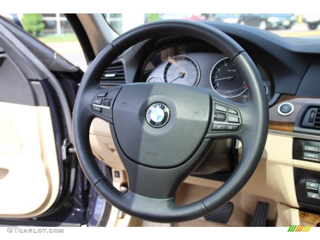 2011 BMW 5 Series 535i xDrive Sedan Venetian Beige Steering Wheel Photo #81315578