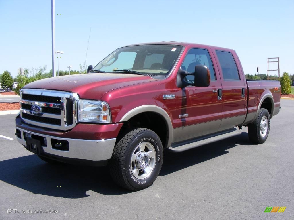 2005 F250 Super Duty Lariat Crew Cab 4x4 - Dark Toreador Red Metallic / Tan photo #1