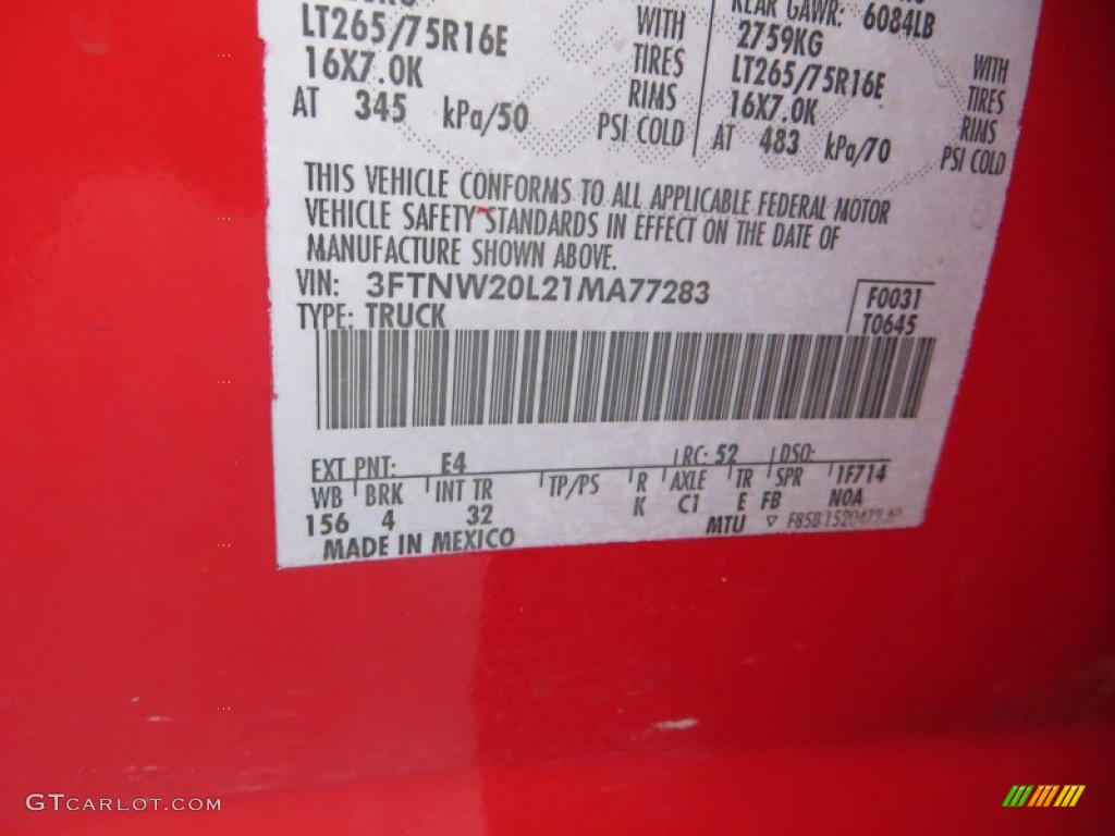 2001 F250 Super Duty Color Code E4 for Red Photo #81321636