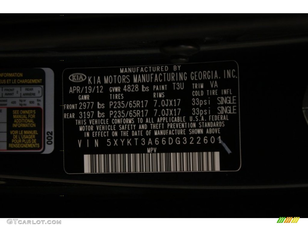 2013 Kia Sorento LX Color Code Photos