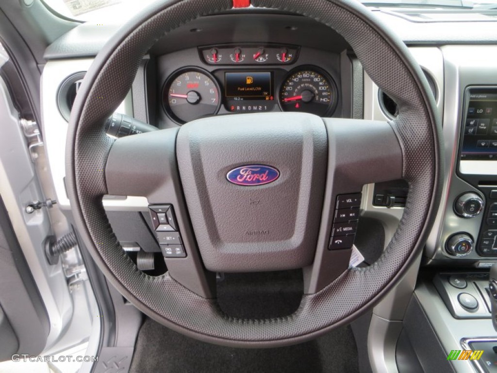 2013 Ford F150 SVT Raptor SuperCrew 4x4 Raptor Black Leather/Cloth Steering Wheel Photo #81331342