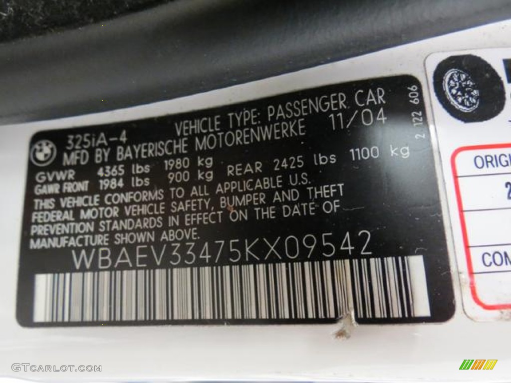 2005 BMW 3 Series 325i Sedan Info Tag Photo #81334355