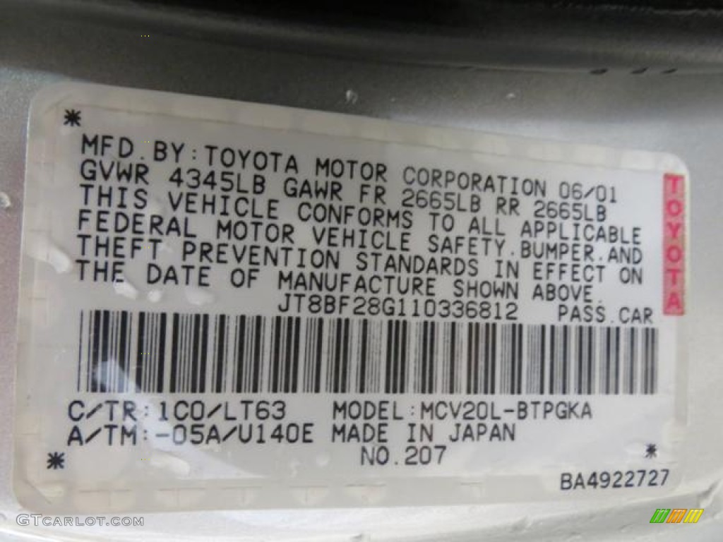 2001 Lexus ES 300 Color Code Photos