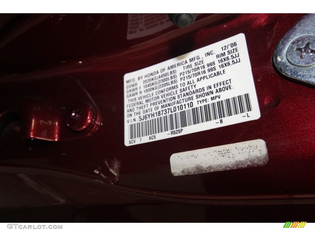 2007 Honda Element EX Color Code Photos