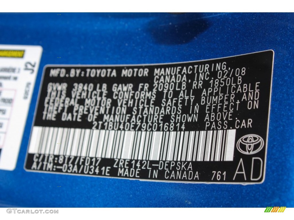 2009 Toyota Corolla S Color Code Photos