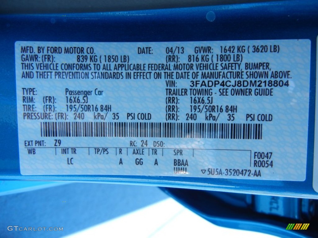 ford fiesta candy blue paint code