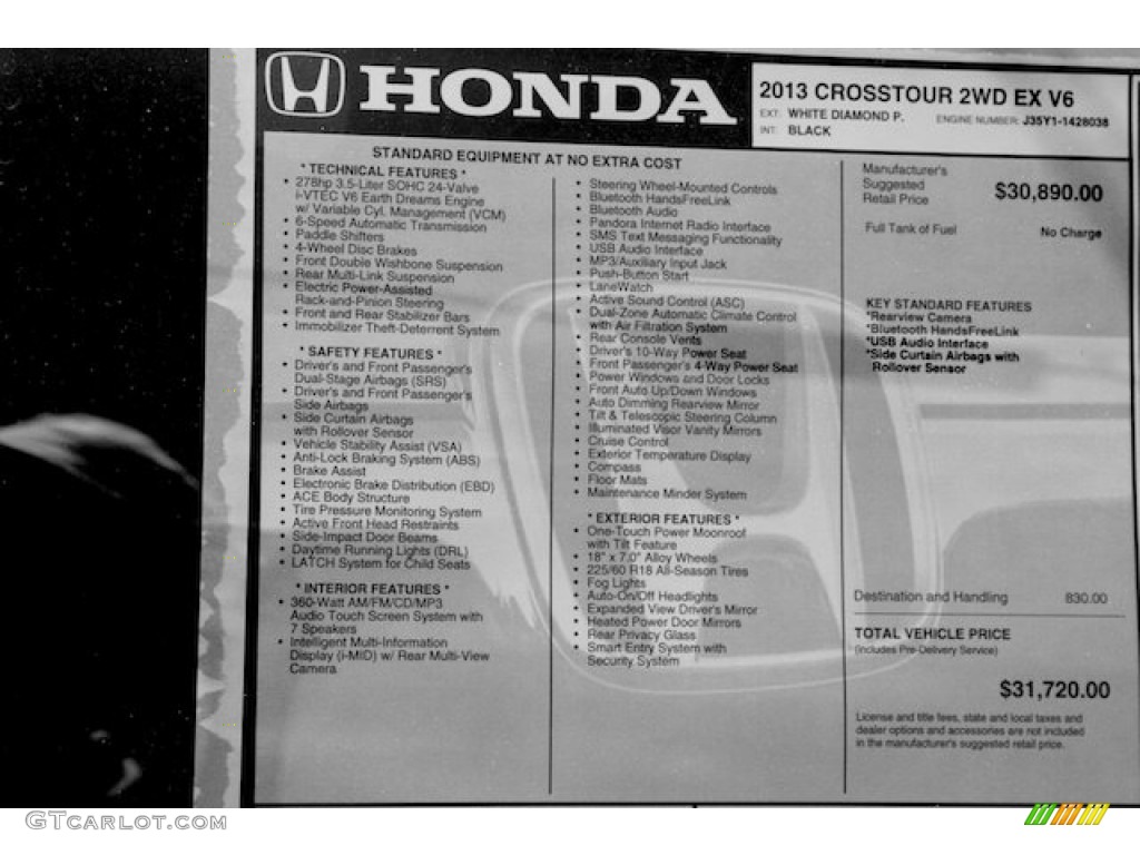 2013 Honda Crosstour EX V-6 Window Sticker Photo #81354135