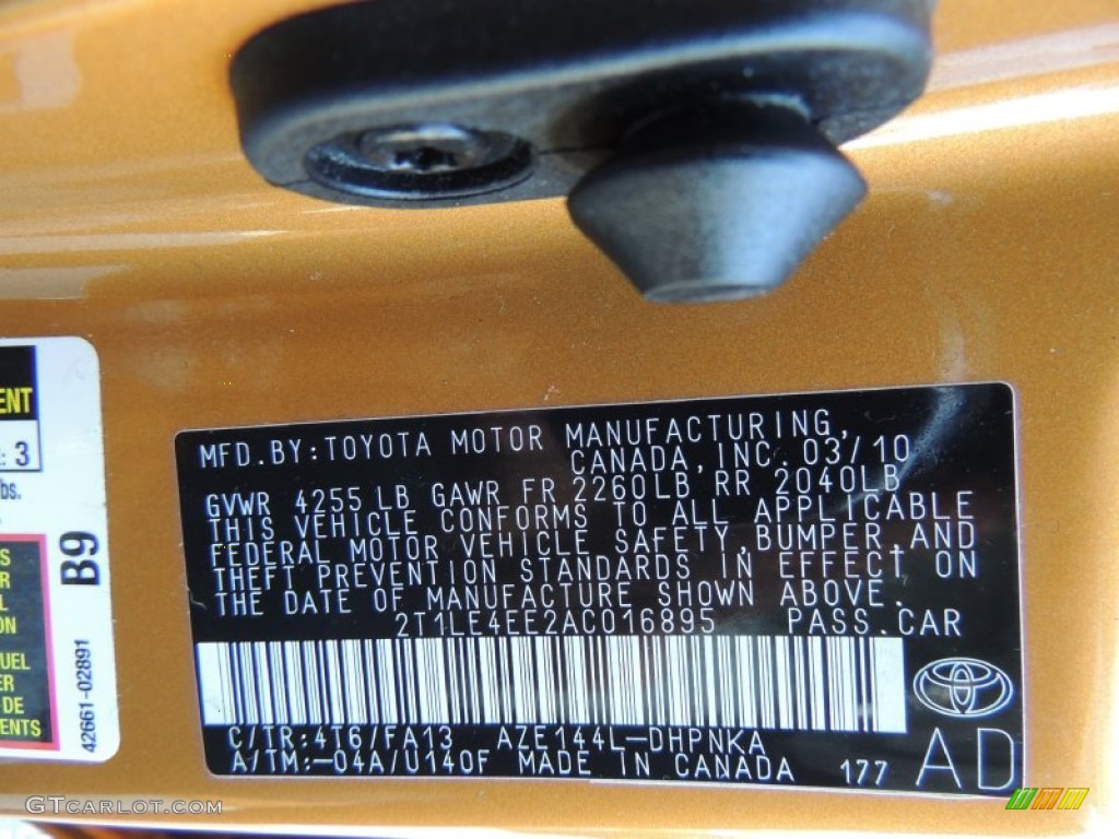 2010 Toyota Matrix S AWD Color Code Photos