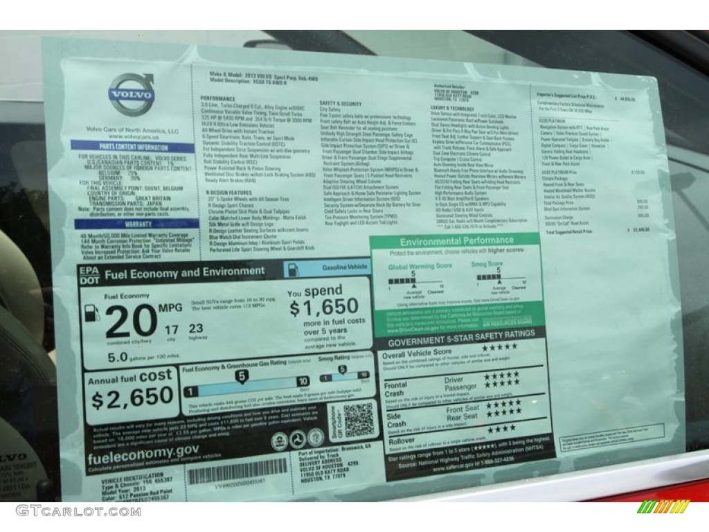 2013 Volvo XC60 T6 AWD R-Design Window Sticker Photo #81357996
