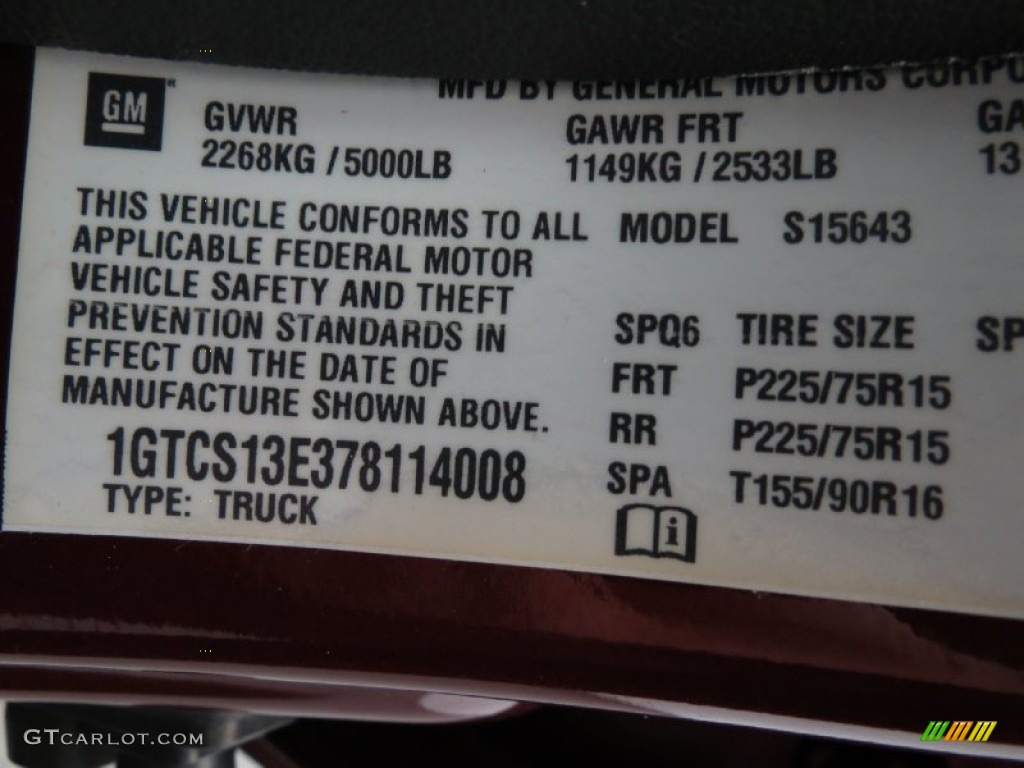 2007 GMC Canyon SLE Crew Cab Info Tag Photos