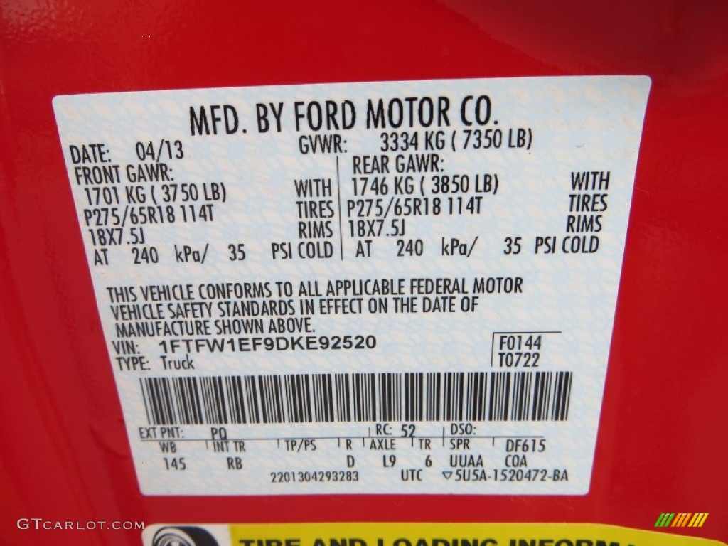 2013 F150 Color Code PQ for Race Red Photo #81367972