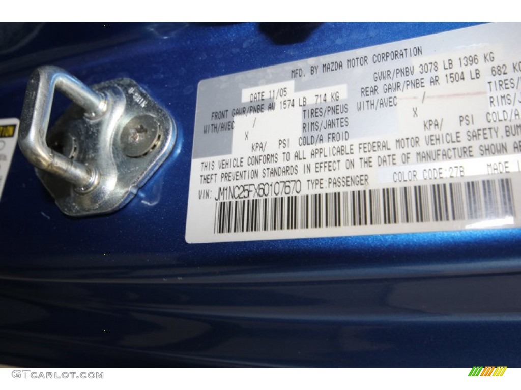 2006 MX-5 Miata Color Code 27B for Winning Blue Metallic Photo #81369278