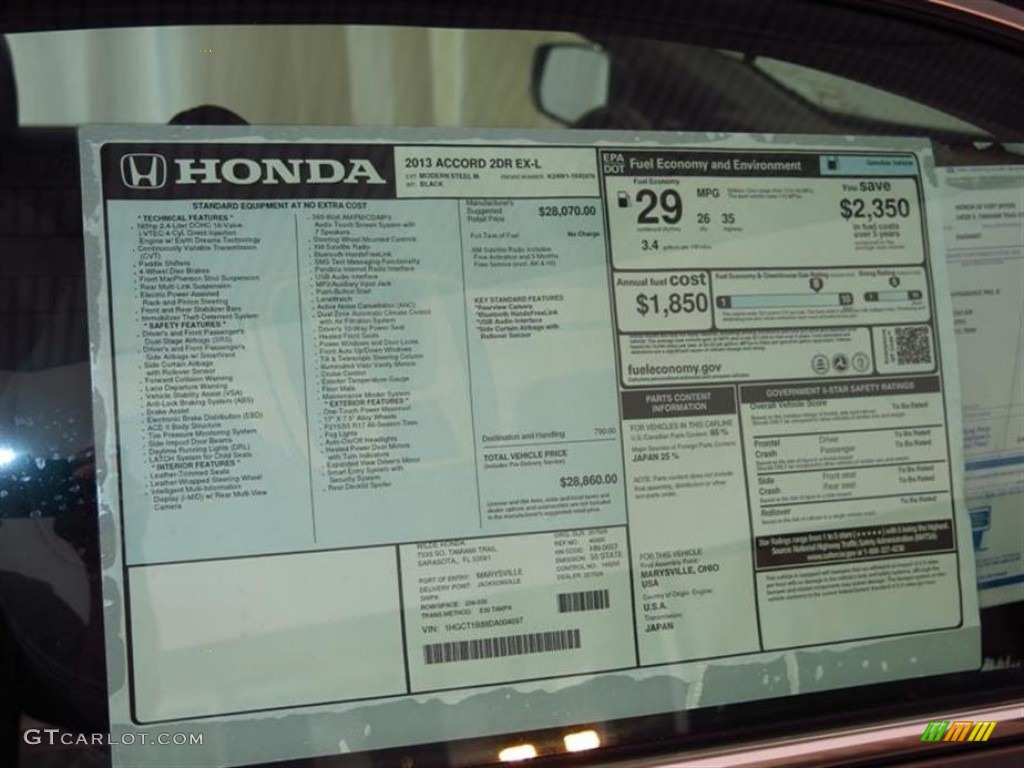 2013 Honda Accord EX-L Coupe Window Sticker Photos