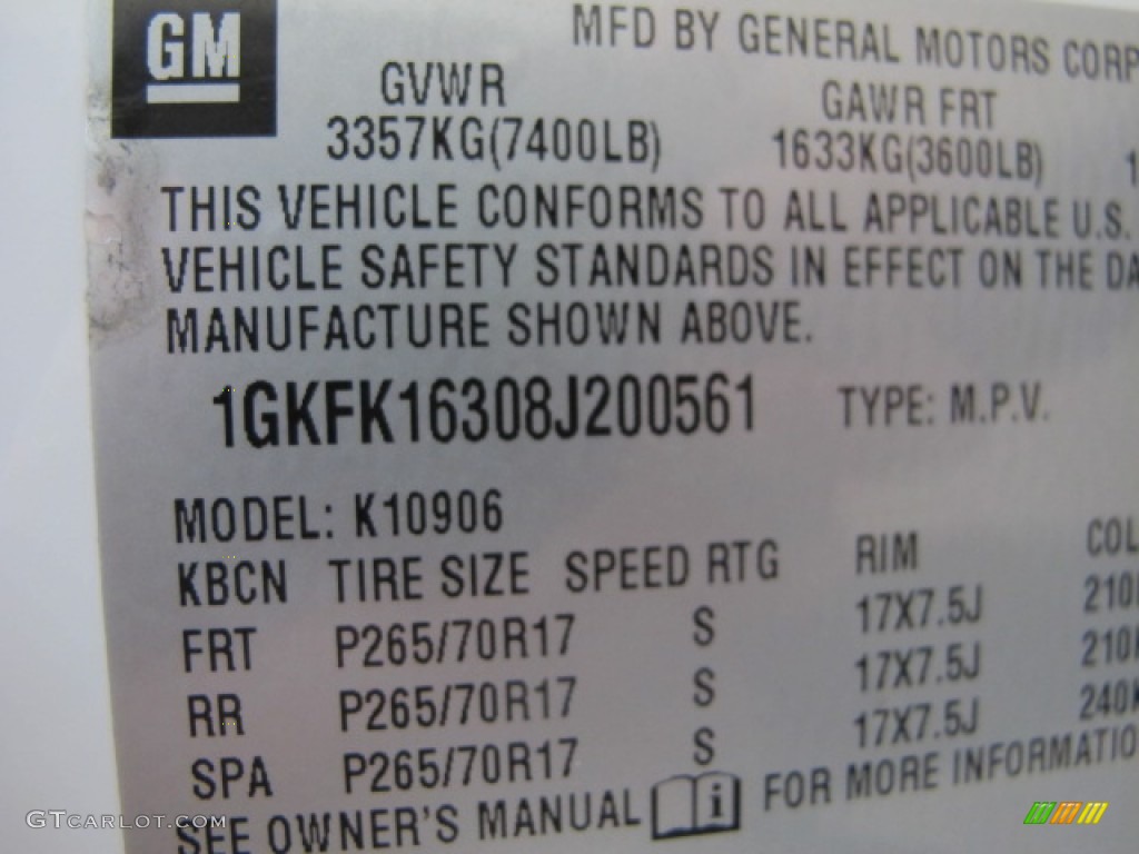 2008 GMC Yukon XL SLT 4x4 Info Tag Photos